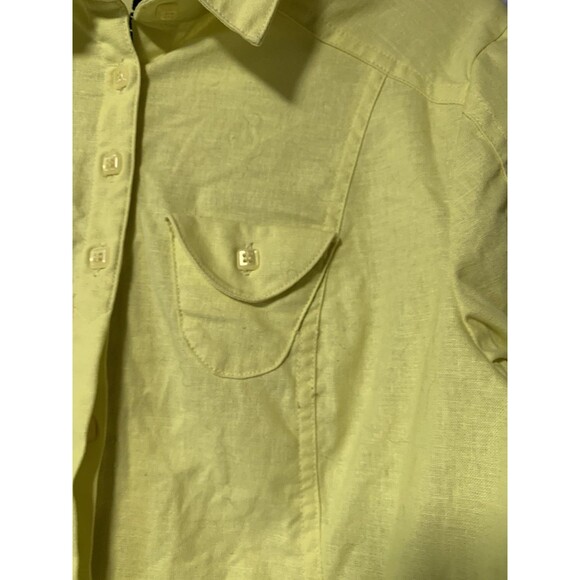 Jamie Sadock Womens Shirt Small Yellow Golf Linen Blend Button Up Collar Pockets - Picture 6 of 11